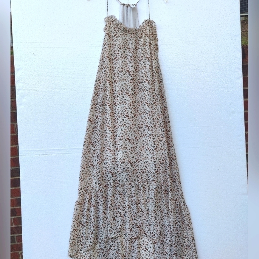 Flawless high-low ruffle hem floral maxi dress. Brown&Cream Size S. Cottagecore